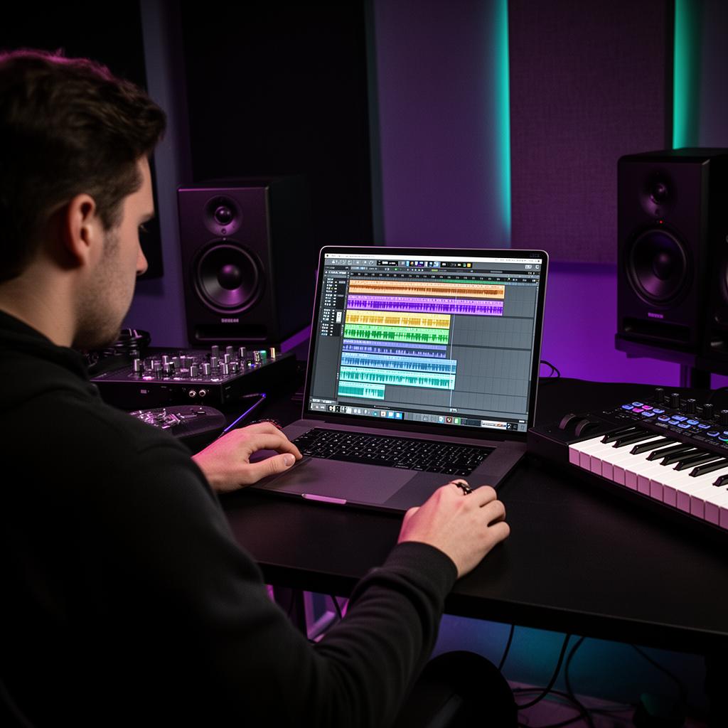 Music producer working in a digital audio workstation